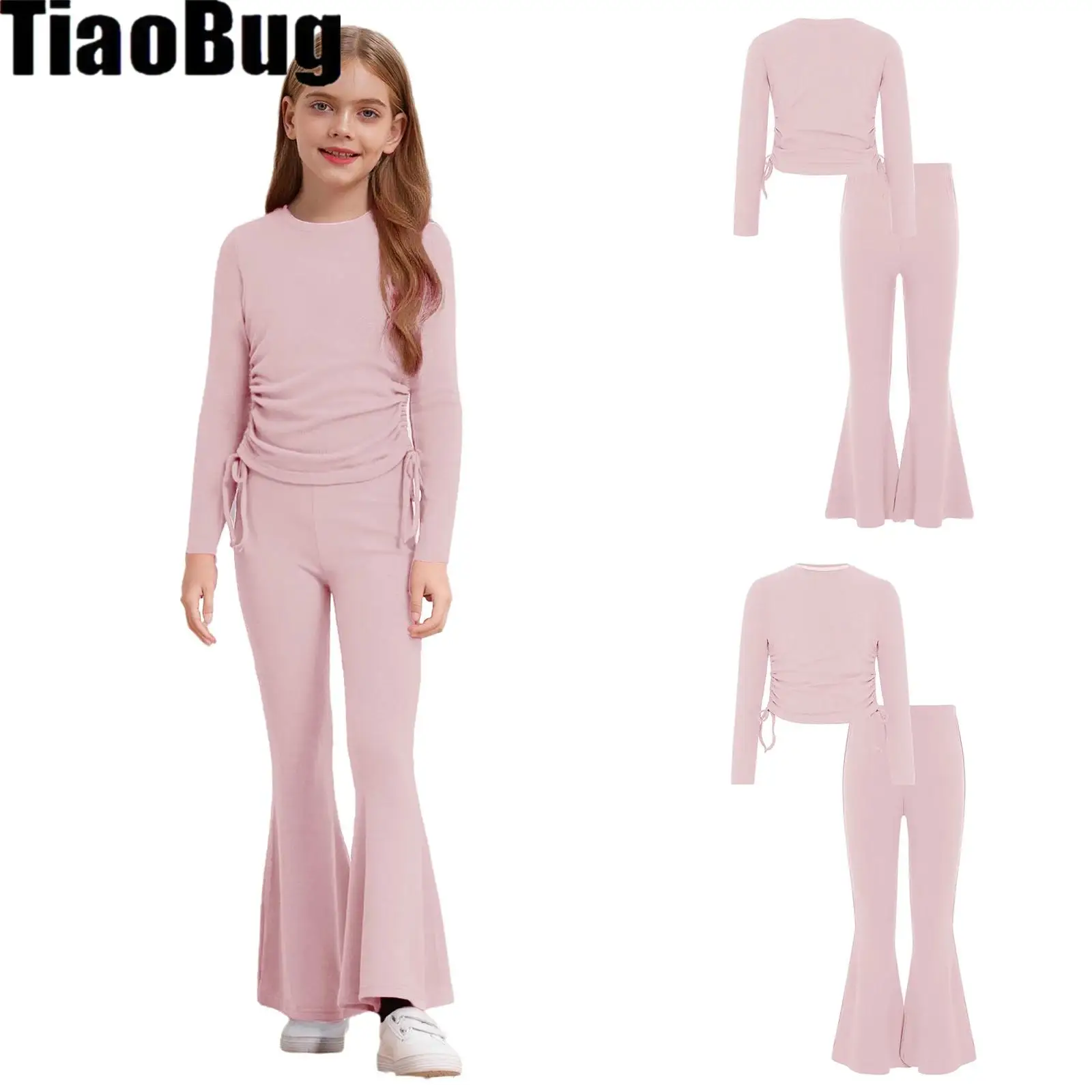 roupa-casual-infantil-para-meninas-gola-redonda-manga-comprida-cor-solida-tops-com-cordao-e-cintura-elastica-calcas-largas