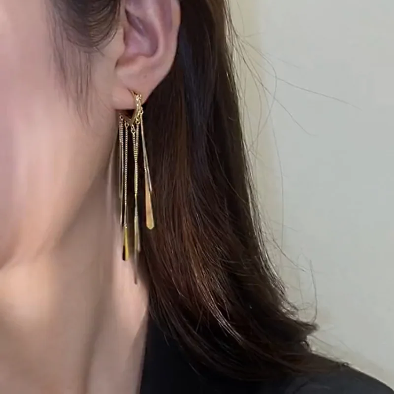 Pendientes Flecos Largo Lujo Moderno Arracadas Minimalista Joyeros Mujer Diseño Vanguardista