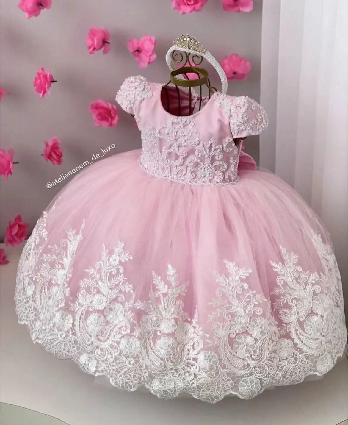 

Baby Girl Light Pink Flower Girl Dress For Wedding Tulle Puffy Applique Pearls Princess Child First Eucharistic Birthday Dress