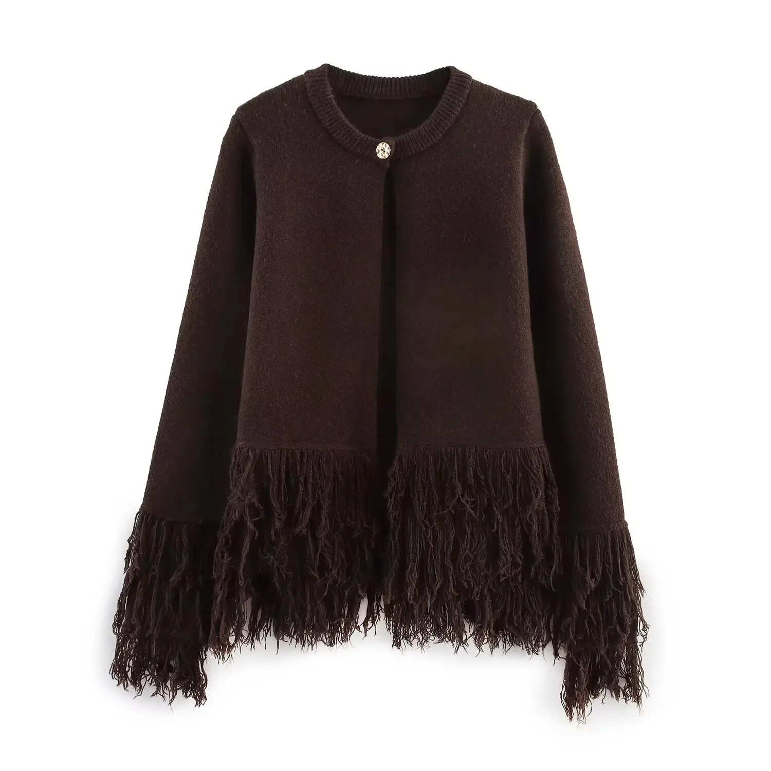 

New Autumn Women's Knit Cardigan Fringe Buttons European Style Open-Front Cardigan Fashion Trend