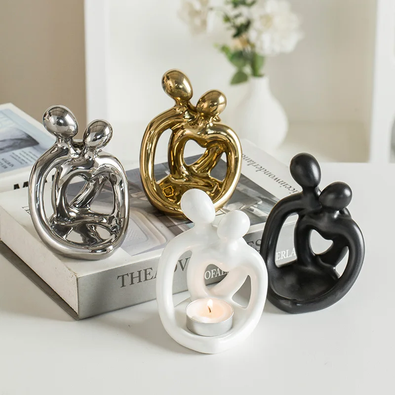 

Ceramic Couple Candle Holder Modern Handmade Retro Candle Stand Lover Candlestick Ornament