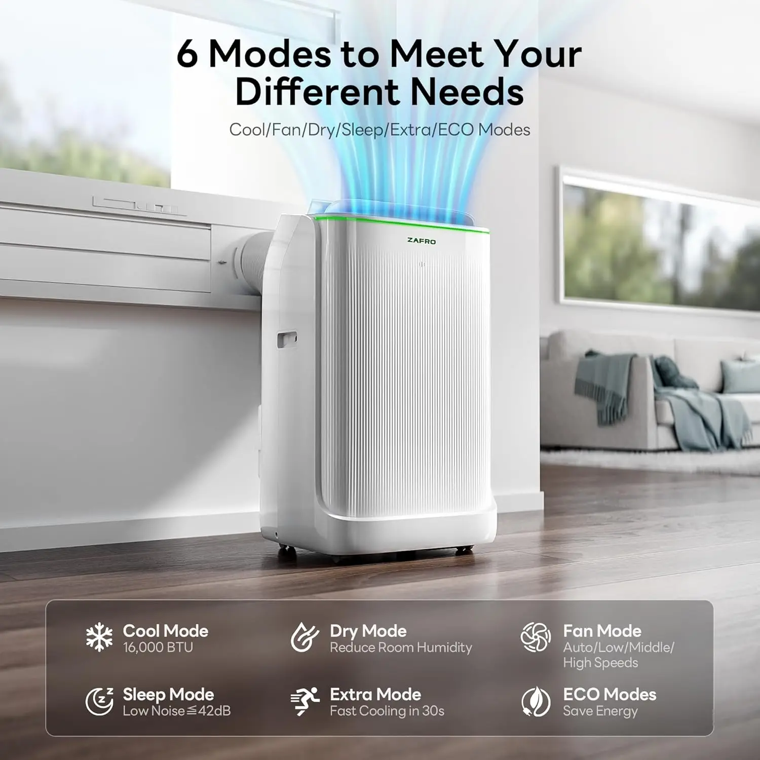 16000 BTU (12000 SACC) Dual Hose Portable Air Conditioner with Smart Inverter, 42dB Ultra Quiet, Energy Saving, Drainage-free Cooling, APP & Remote Control, for Multi-Scenario Use size_name