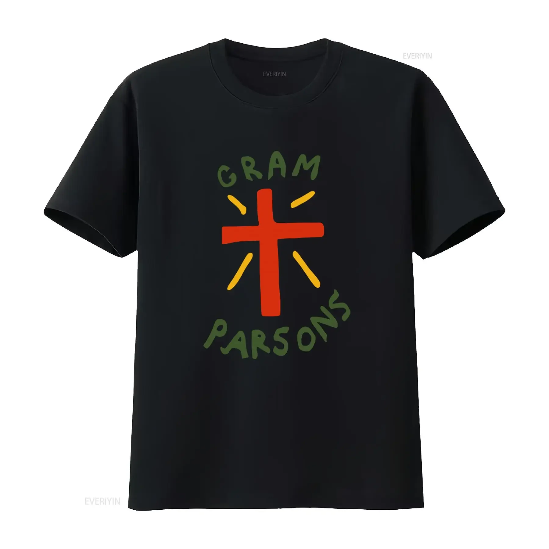 Gram Parsons Cross Design Retro 70s American Americana T Shirt vintage Washed Versatile Soft Casual Comfortable Stretched