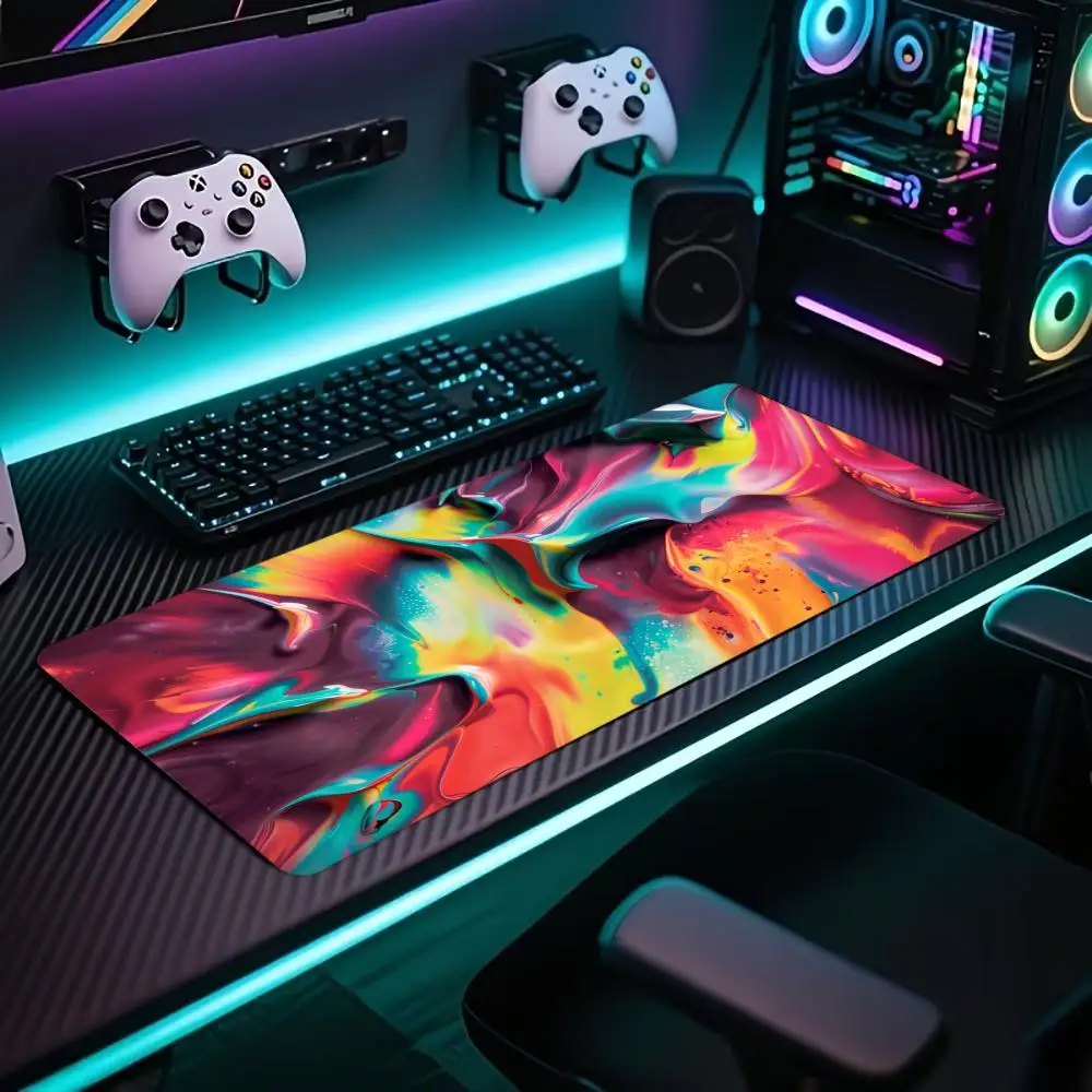 Rainbow Abstract Pour Design large mouse pad edge locking office mat rubber desk pad pc accessories gaming mats Computer Desks