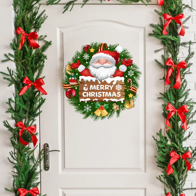 Weihnachtsmann-Kranz-Glocken-Wandaufkleber für Wohnzimmer, Tür, Heimdekoration, Wandbild, Glasfenster, Neujahrsdeko, selbstklebende Aufkleber – Detail 4