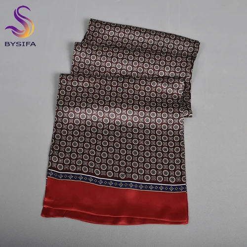 Imagen 2 del producto BYSIFA | 100% bufanda de seda para hombre, moda de invierno, diseño circular, bufandas largas, corbatas, bufanda suave de marca, corbata roja, negra, azul, 160*26cm