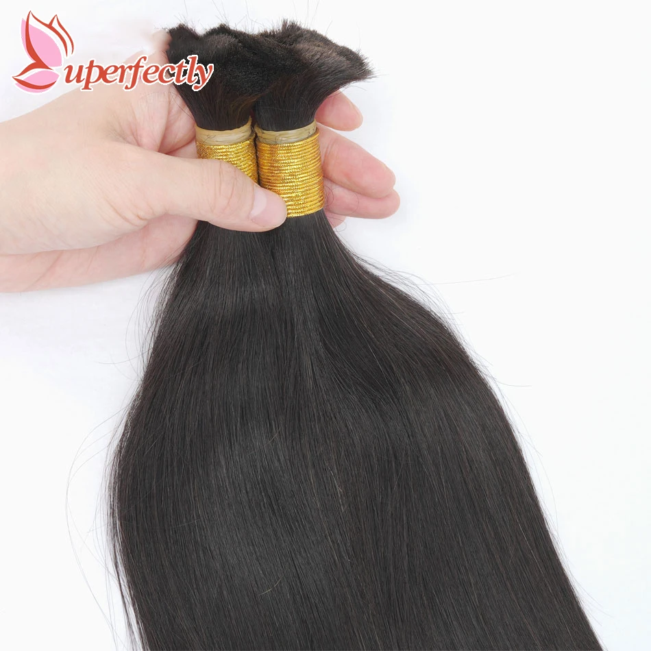 Bulk de cabelo humano para trança, Pacotes de cabelo Remy brasileiro reto, Extensões pretas naturais, 14-28in, 100g