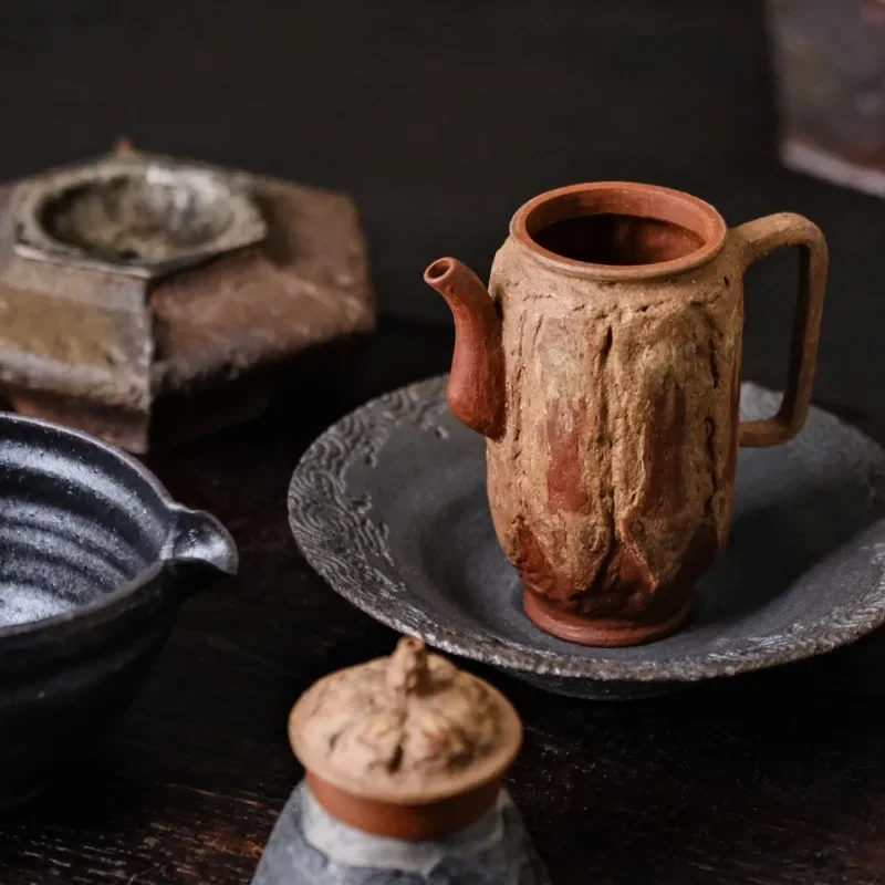 Handmade Buddha Dun series, teapot, firewood engraved purple sand, cover bowl, lift beam kettle
