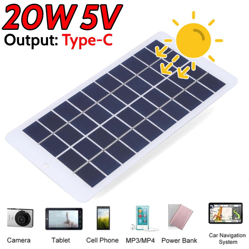20 واط 5 فولت شاحن البطارية الشمسية المحمولة نوع-C لوحة طاقة شمسية موبايل إمدادات الطاقة للهواتف الذكية إضاءة الفناء مع كابل 3 متر #2