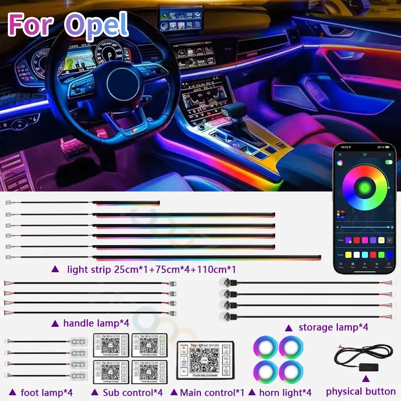 RGB 22in1 Car Interior Acrylic Car Ambient Lights For  Opel Astra H J G K Insignia Corsa Opc Vectra B   Car Accessories