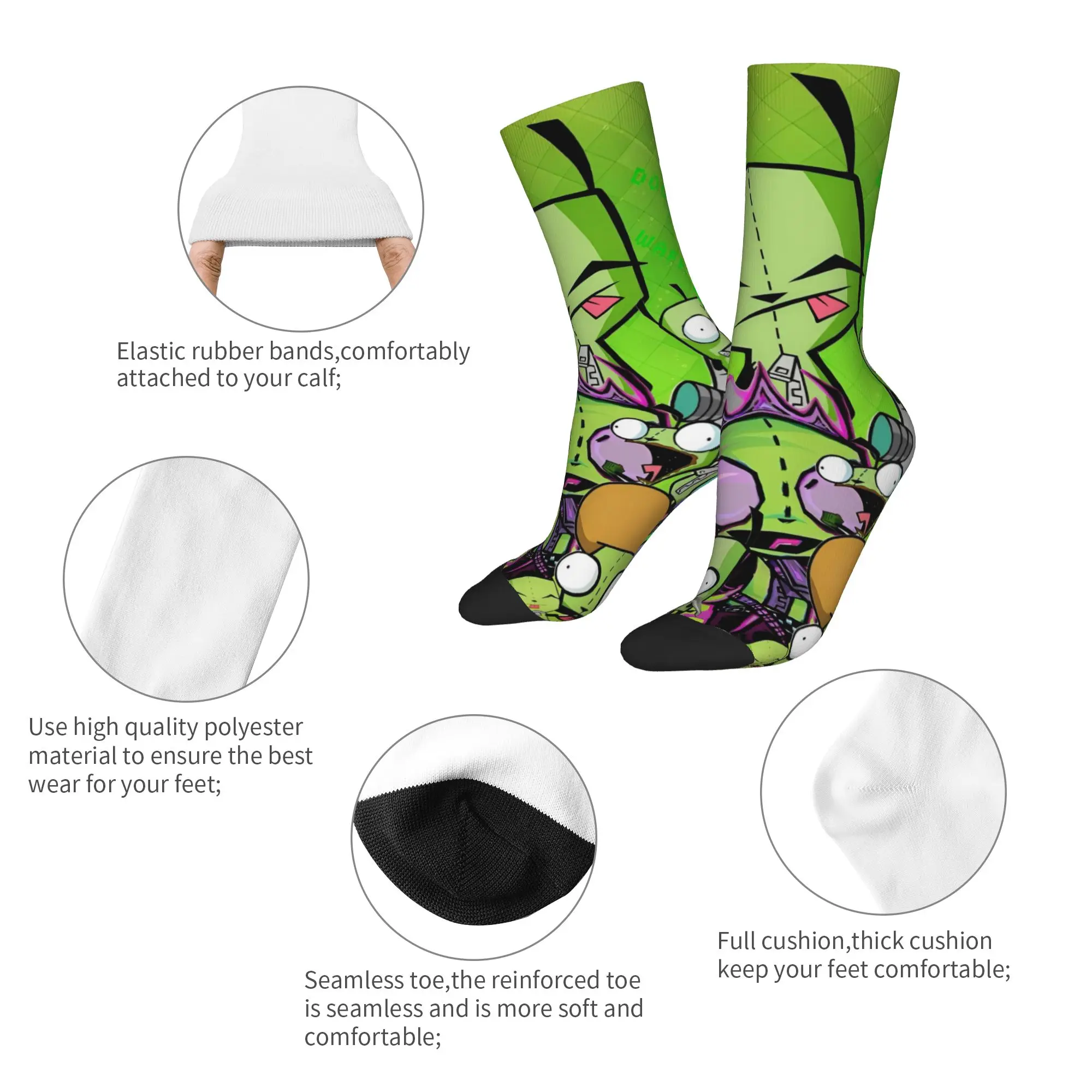 New Male Men Socks Novelty Kawaii  Cartoon Invader Zim Sock Polyester  Sport Women's Sock Spring Summer Autumn Winter