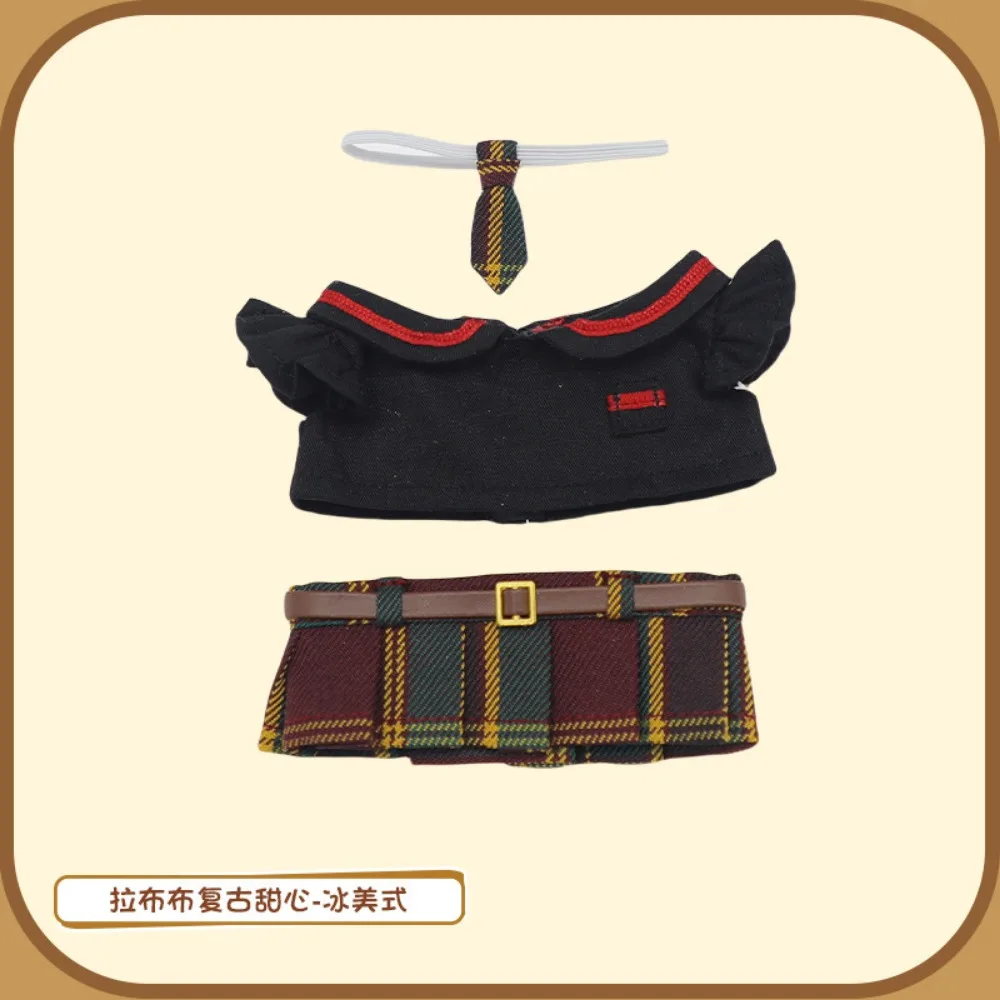 For 17cm Labubu Clothing Uniform Skirt Set Dress Up Doll American Pleated Skirt Baby Clothes Tie Clothes Doll  Accessories