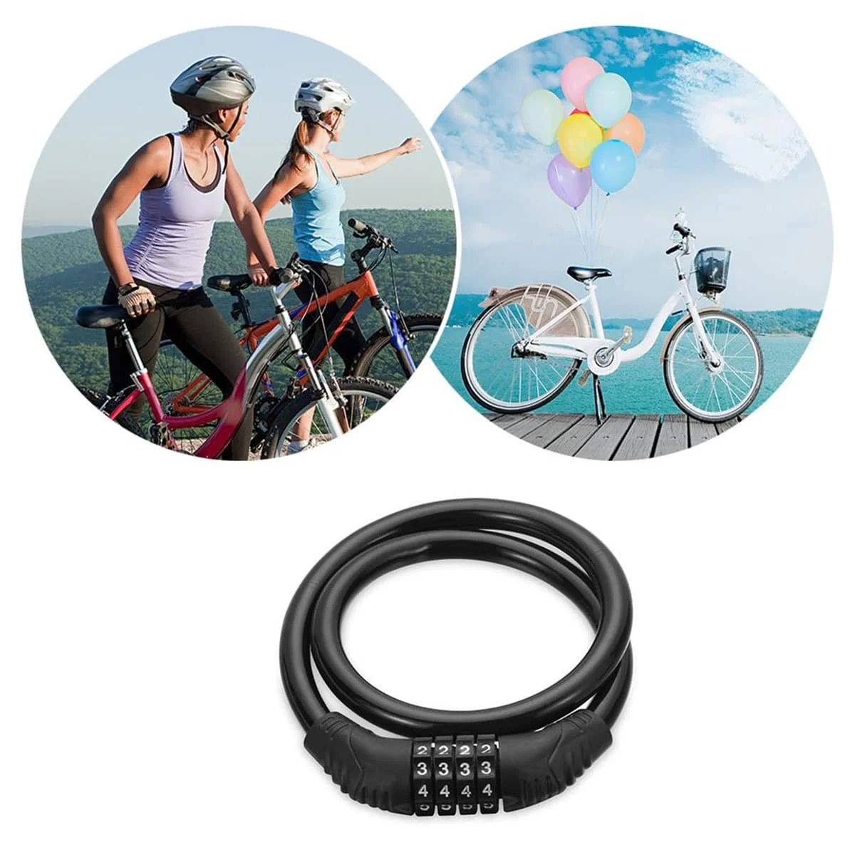 

1pc Bicycle Four digit Password Lock Mountain Bike Bicycle Color Anti theft Adjustable Password Wire Lock