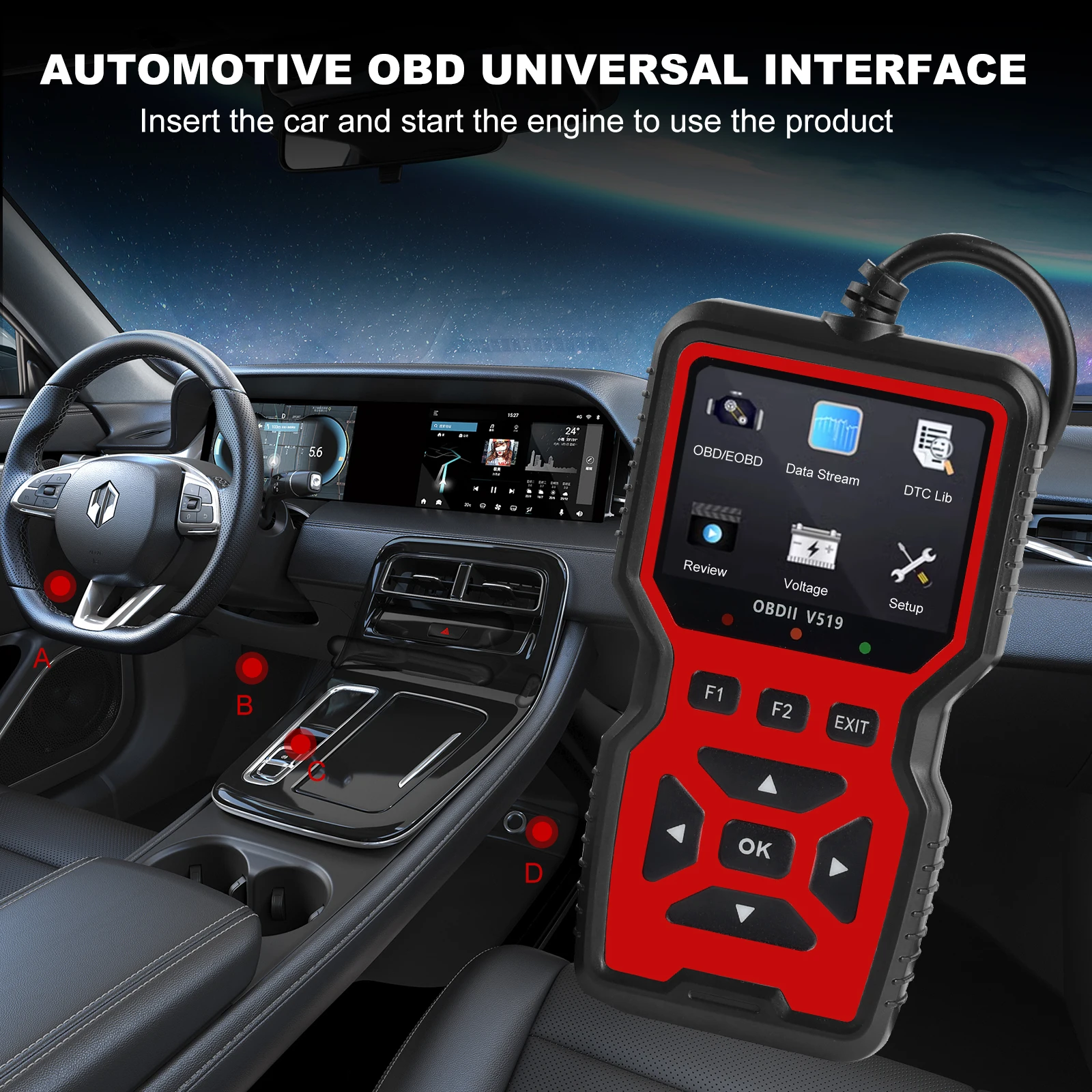V519 RED Car Diagnostic Scanner Tool Automotive OBD2 Scanner for Engine Health Check with Color Screen 2026