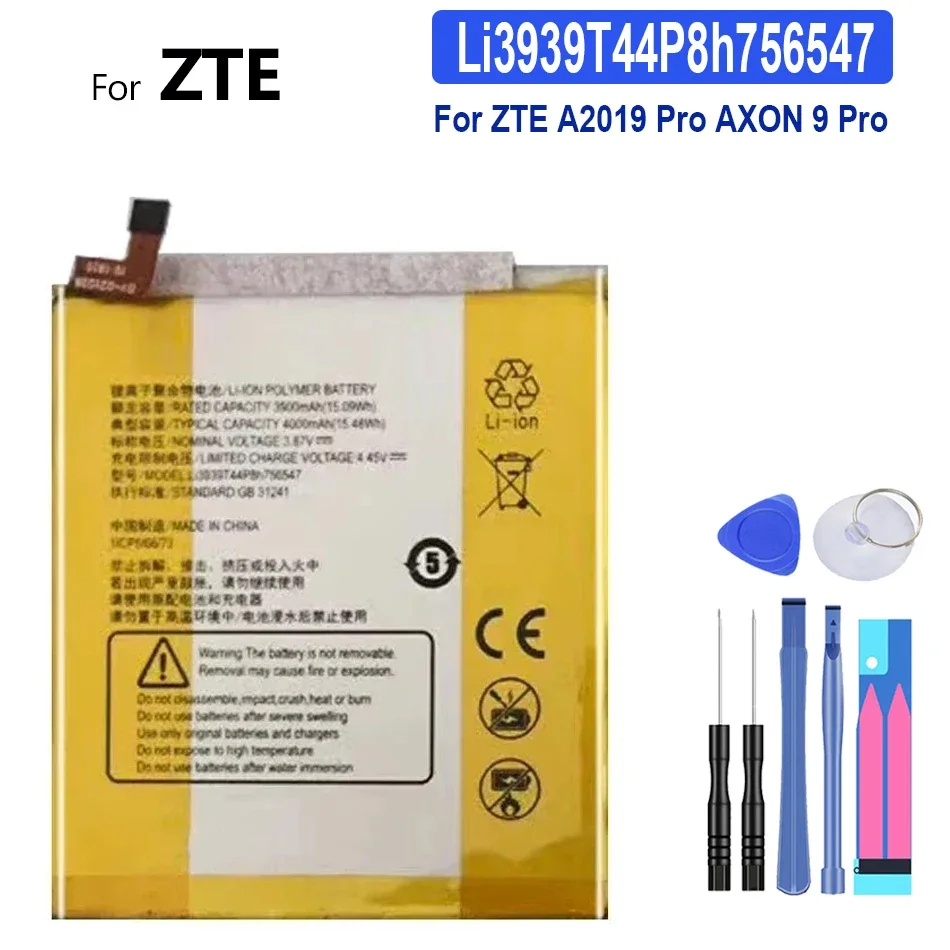 Portable Battery Li3939T44P8h756547 4000mAh For ZTE A2019 Pro AXON 9 pro A2020 A2020N2 Axon 10 Pro 5G