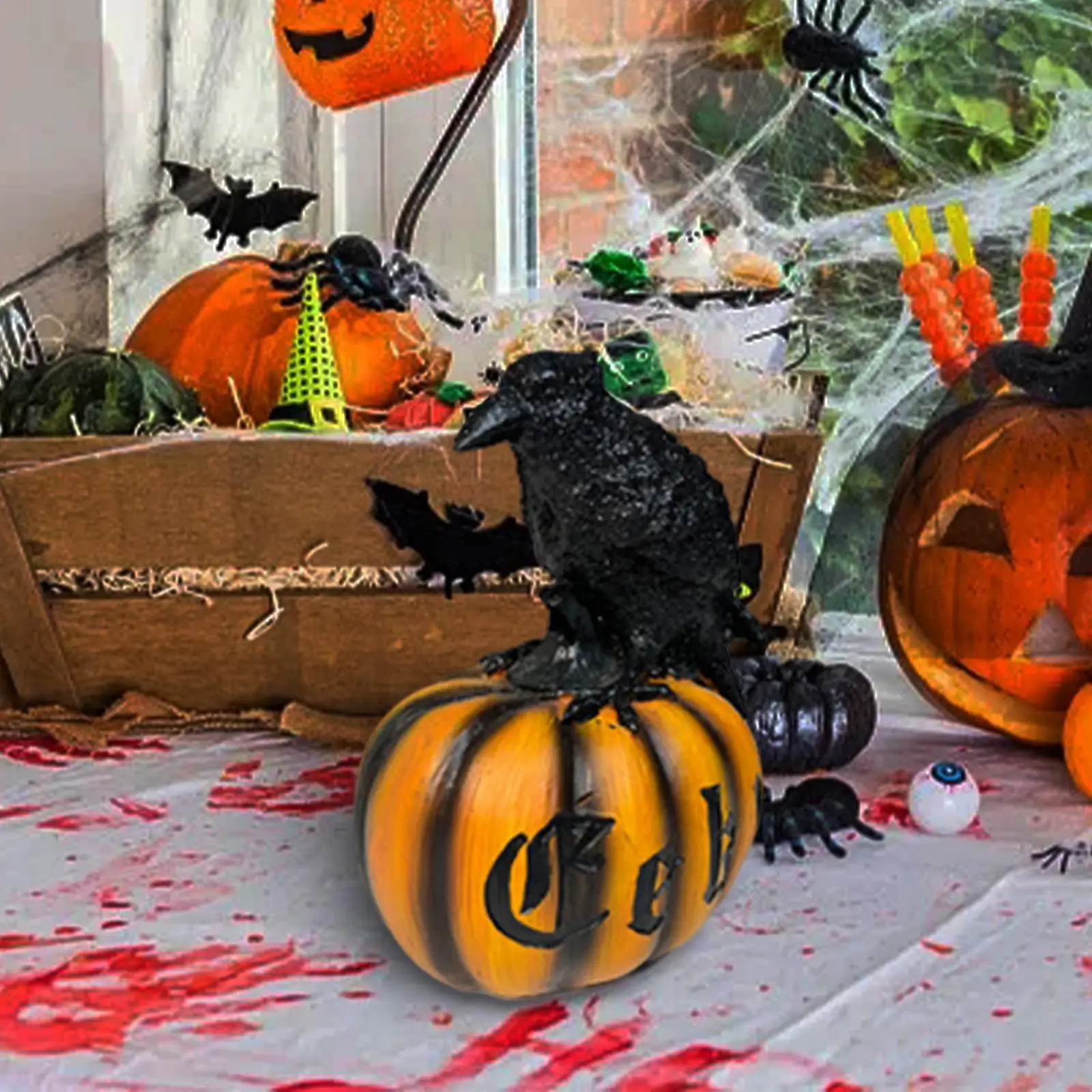 Crow and Pumpkin Decorative Artwork Premium Resin for Bedroom Home Courtyard