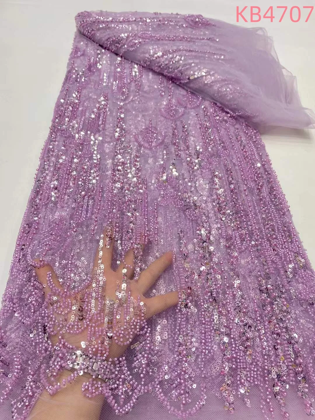 

Новейшая 5-ярдовая африканская кружевная ткань с блестками, нигерийская последовательность, вышитая ткань, белая французская сетка с бисером для шитья KB4707