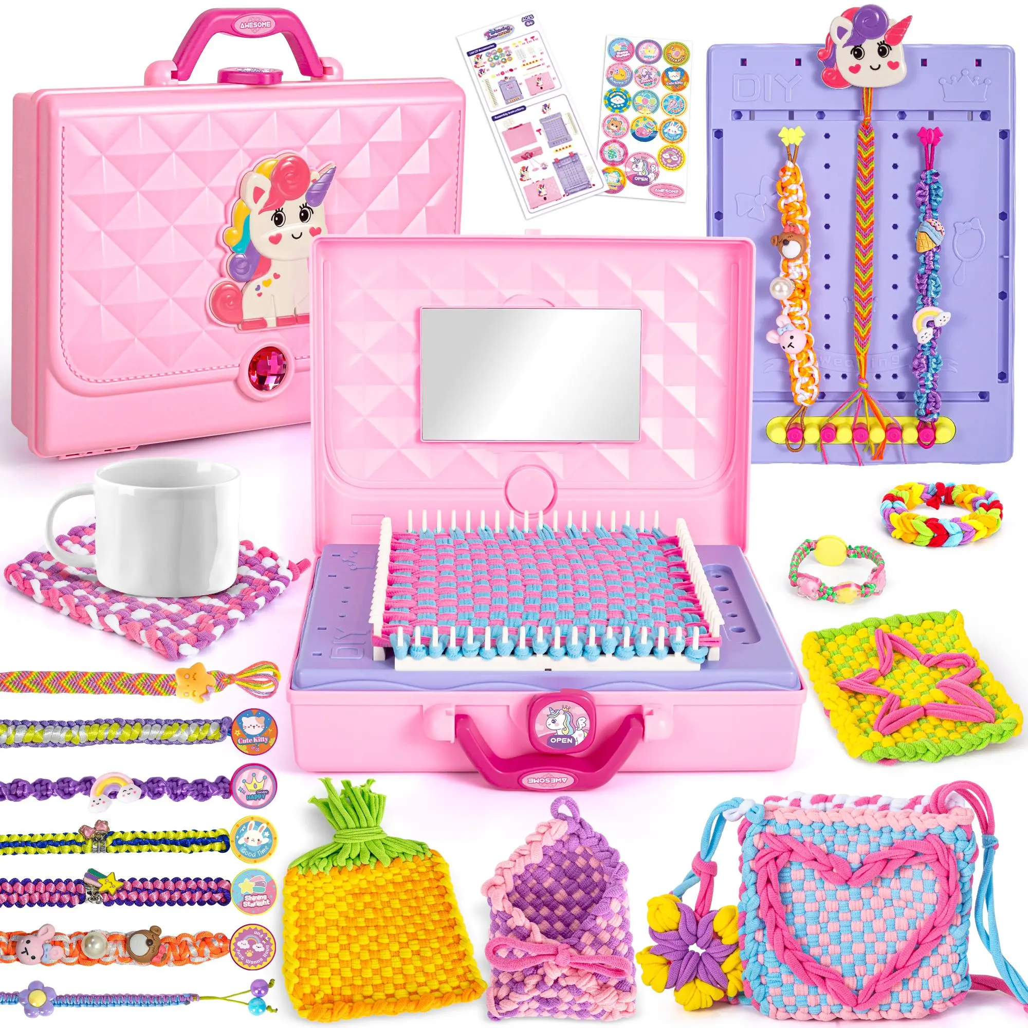 2 in 1 400 Pcs Friendship Bracelet Making Kit for Girls,Weaving Loom Kit Toys, Craft Kits for Kids,Age 6-12 Year Old Girl