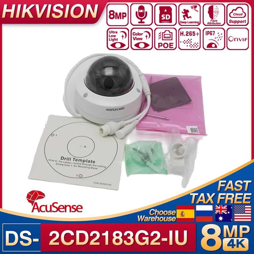 

Hikvision 8MP 4K AcuSense IP Camera DS-2CD2183G2-IU Built-in Mic WDR IP IR POE Security Dome Network Vandal Surveillance Camera