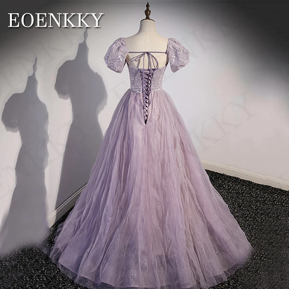 Purple A Line Prom Dress Luxo 2024 Tule A Line Pearls Belt Party Dresses Destacável Sequined Puff Sleeves vestidos de noite Vestido de Baile Linha A Roxo  Luxury 2024 Tulle A Line Pearls Belt Party Dresses Detachable S