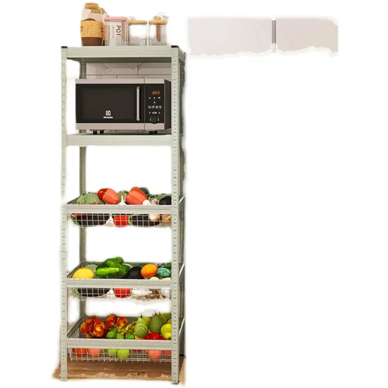 TLL Gray Green Kitchen Basket Storage Rack Floor Multi-Layer Microwave Oven Vegetable Storage Basket Kawaii Accessories