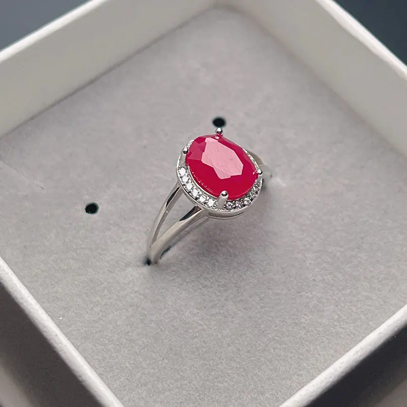 Classical design925  Silver manmade pink ruby Ring 7mm*9mm 2.5ct imitate Genuine Myanmar Ruby 925 Silver Jewelry