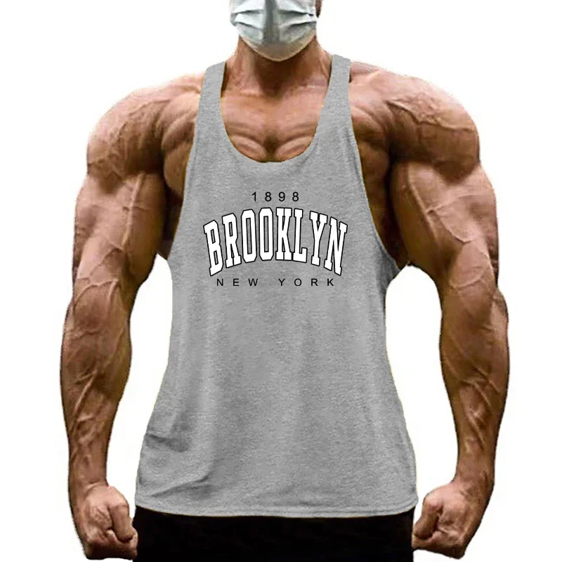 Gym Bodybuilding Fitness Sport Tank Tops Mens Casual Sleeveless Cotton T-Shirts Summer Y-back Breathable Workout Muscle Vests