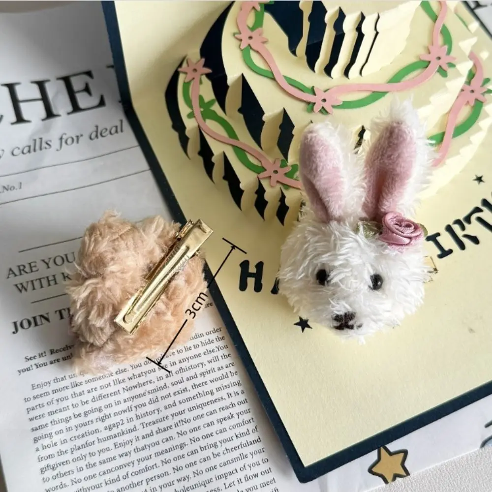 مشبك شعر على الطراز الكوري على شكل دب الأرنب للفتيات ، إكسسوار شعر نسائي ، مشابك جانبية ، مشبك شعر فروي ، حلو ولطيف