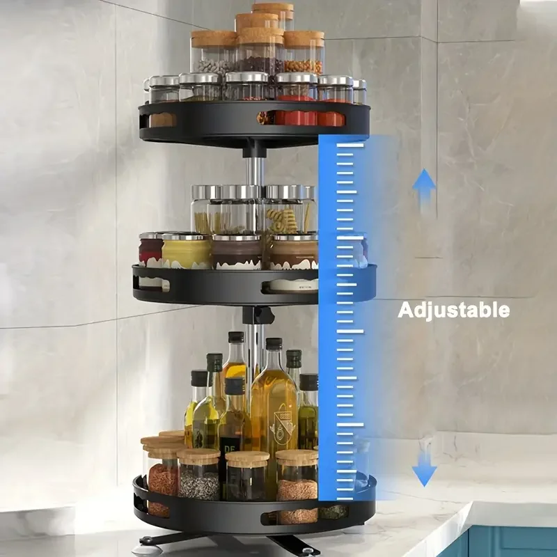 Kitchen 360 Rotating Organizer Multifunctional Countertop Seasoning Bottle Soy Sauce Vinegar Storage Rack Non-Slip Storage Plate