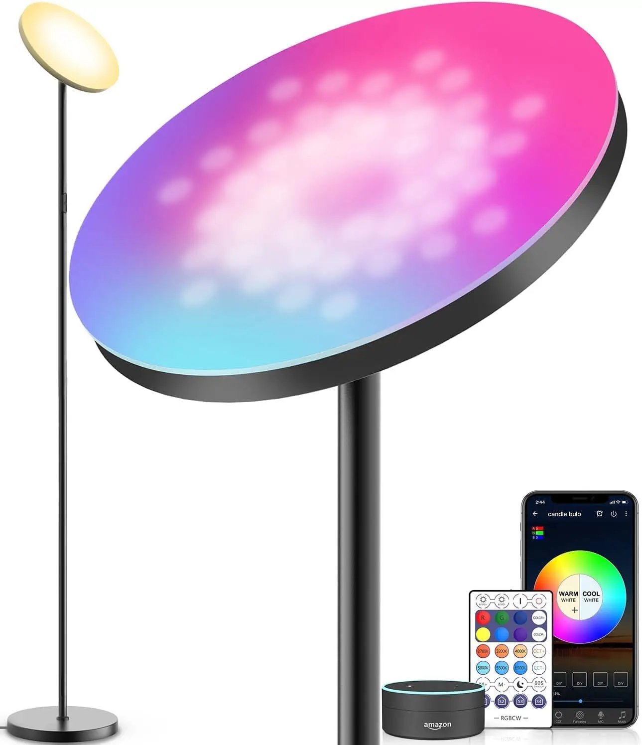 

RGB Floor Lamps for Living Room Bedroom, Modern LED Standing Lamp with Remote Control and Timing Function, Stepless Dimmable