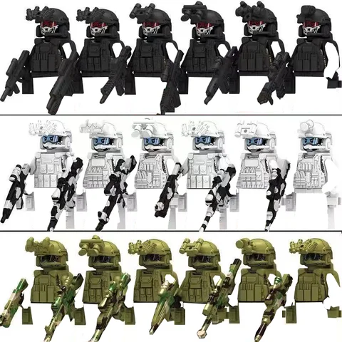 Military Special Forces Building Block Sets SWAT Ghost Commando Police Soldiers Army Action FiguresGun Weapons Bricks Kids Toy B