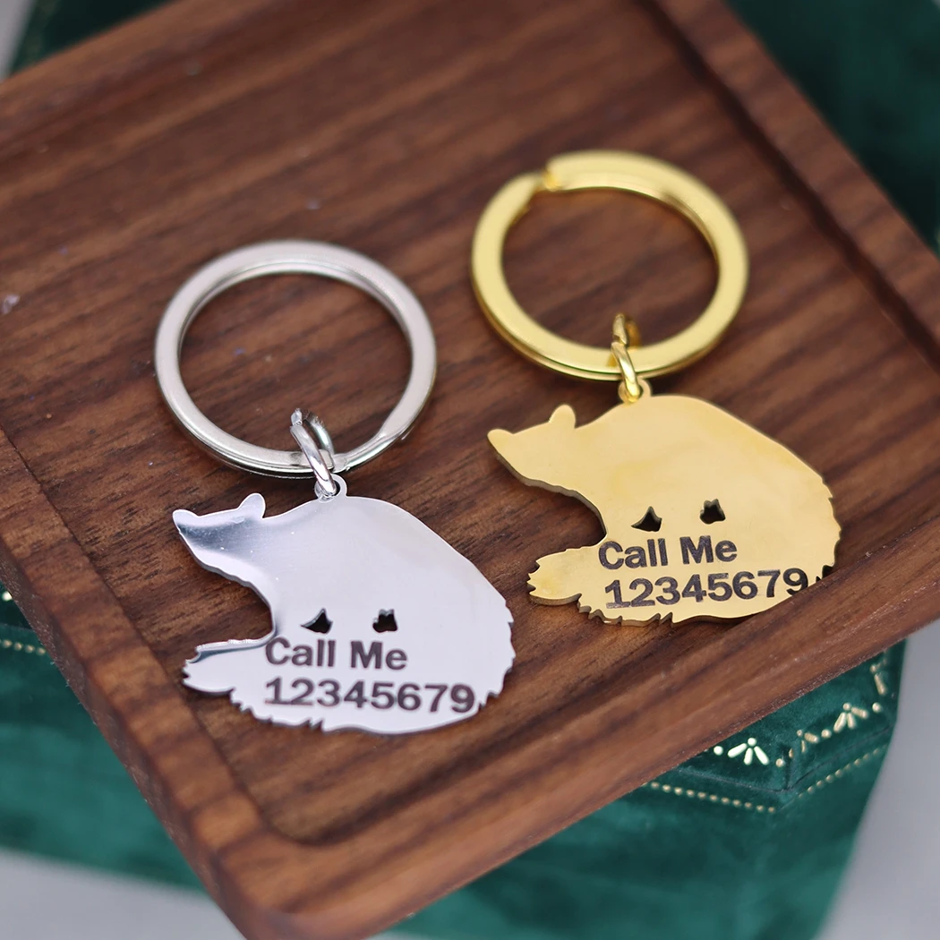 QIAMNI North American Raccoon Custom Name Keychain Trendy Engraved Number Keyring Jewelry Women Men Stainless Steel Key Chain