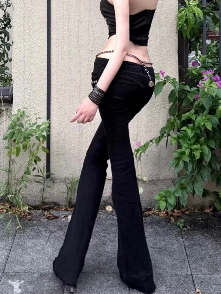 2026 Ropa Y2K Fashion Rivet Design Black Slim Low Rise Women's Jeans Pants For Woman Clothing Streetwear Gothic Long Trousers