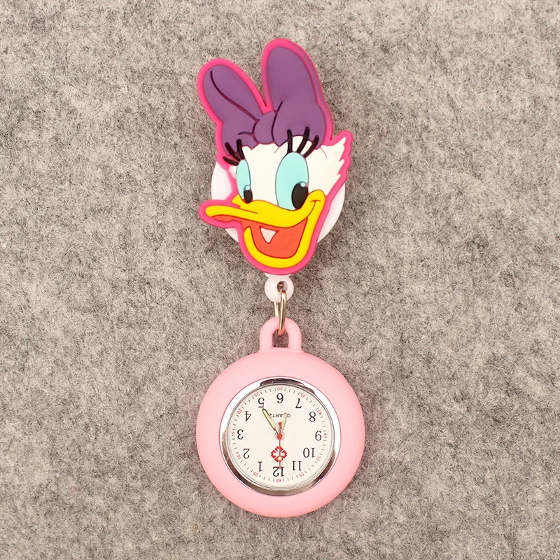 Cartoon Big Size Funny Mouse Doctor Minnie Nurse Style Pocket Watch Retractable And With Clip For Men And Women