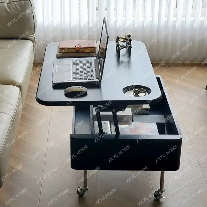 

HH Lift Top Coffee Table Vintage Wooden Side Table Multifunctional Small Space Living Room Furniture FT