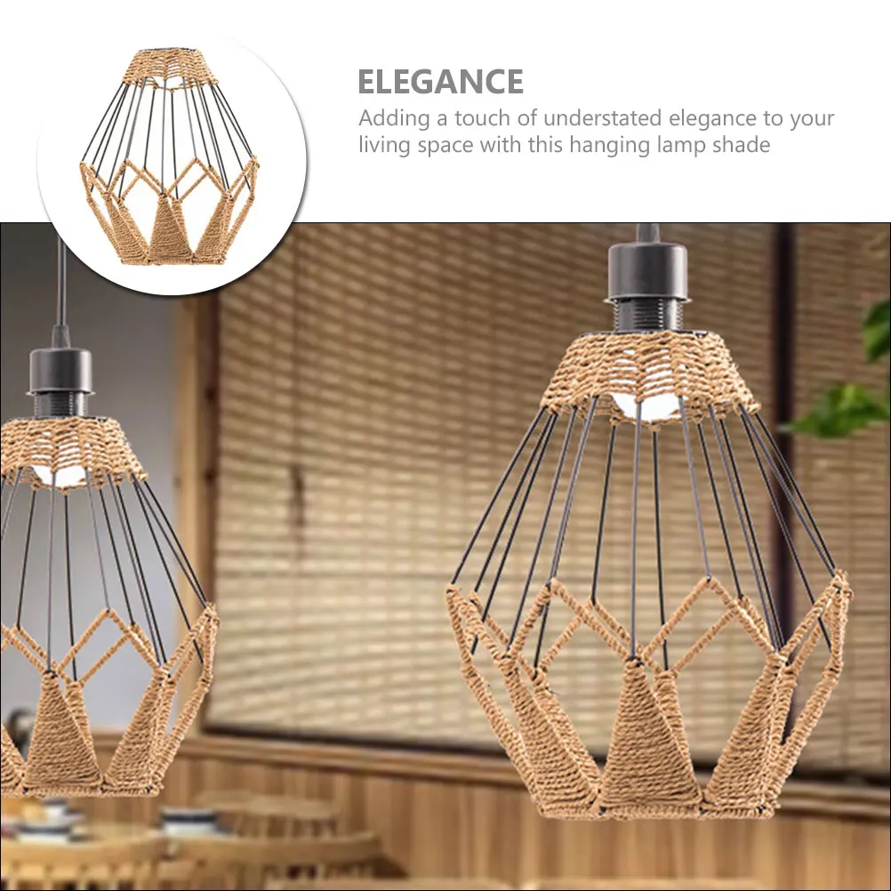 

Wrought Iron Pendant Lamp Shade Braided Paper Rope Hanging Lamp Shade Small Rustic Modern Lampshade for Living Room