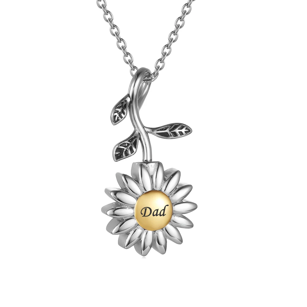 

"Eternal Sunshine" Stainless Steel Sunflower Urn Pendant for Human Ashes - Cremation Jewelry Memorial Keepsake