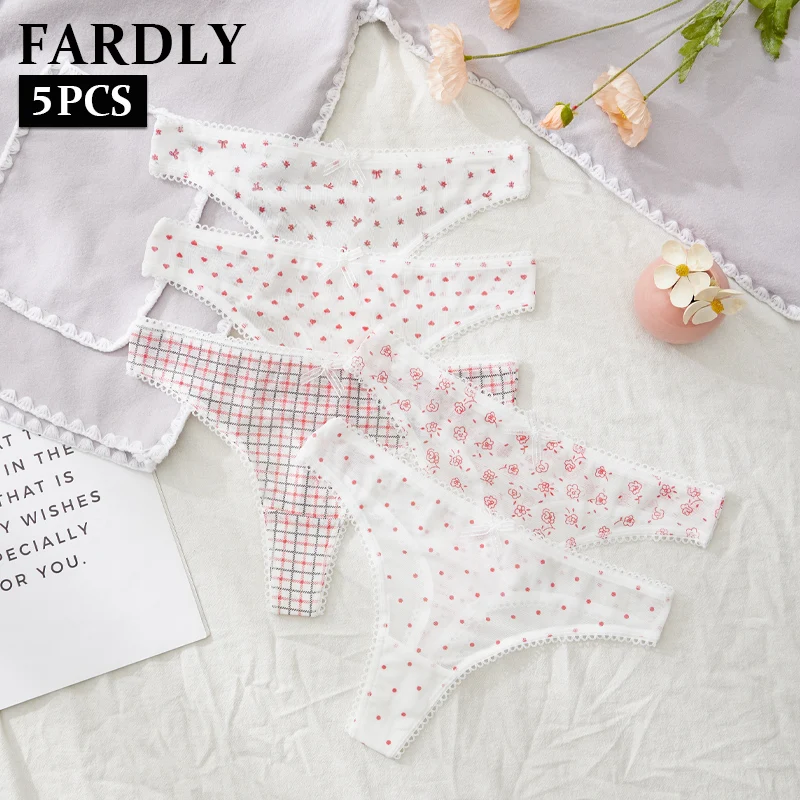 FARDLY Women's Seamless Thongs No Show Invisible Panties Cute Printed Tanga Underwear 5 Pack