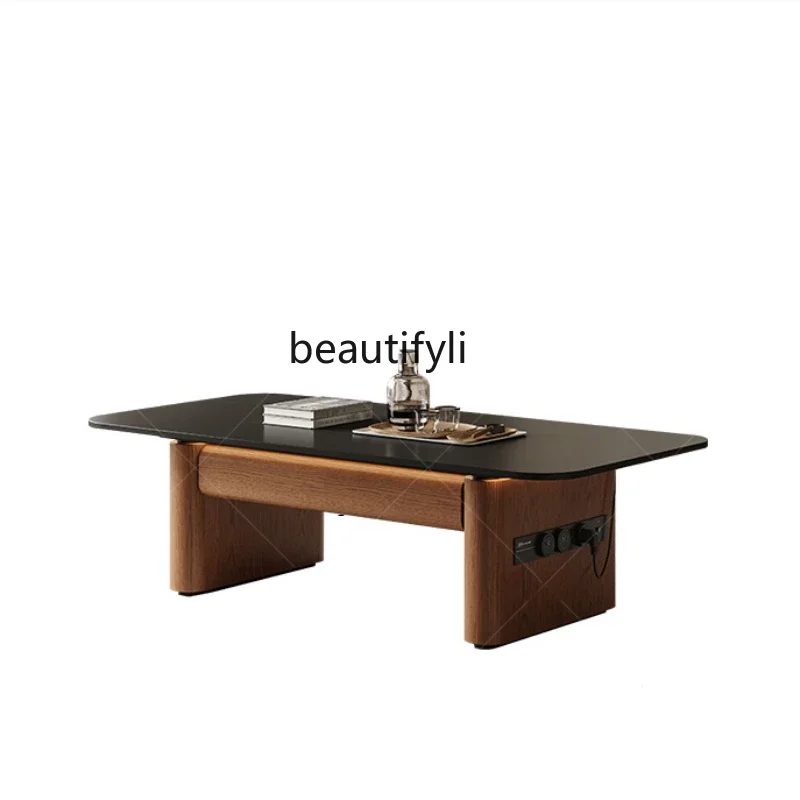 

zzStone Plate Coffee Table Living Room Home Modern Simple Multi-Functional Low Table Quiet Small Apartment High Sense Tea Table