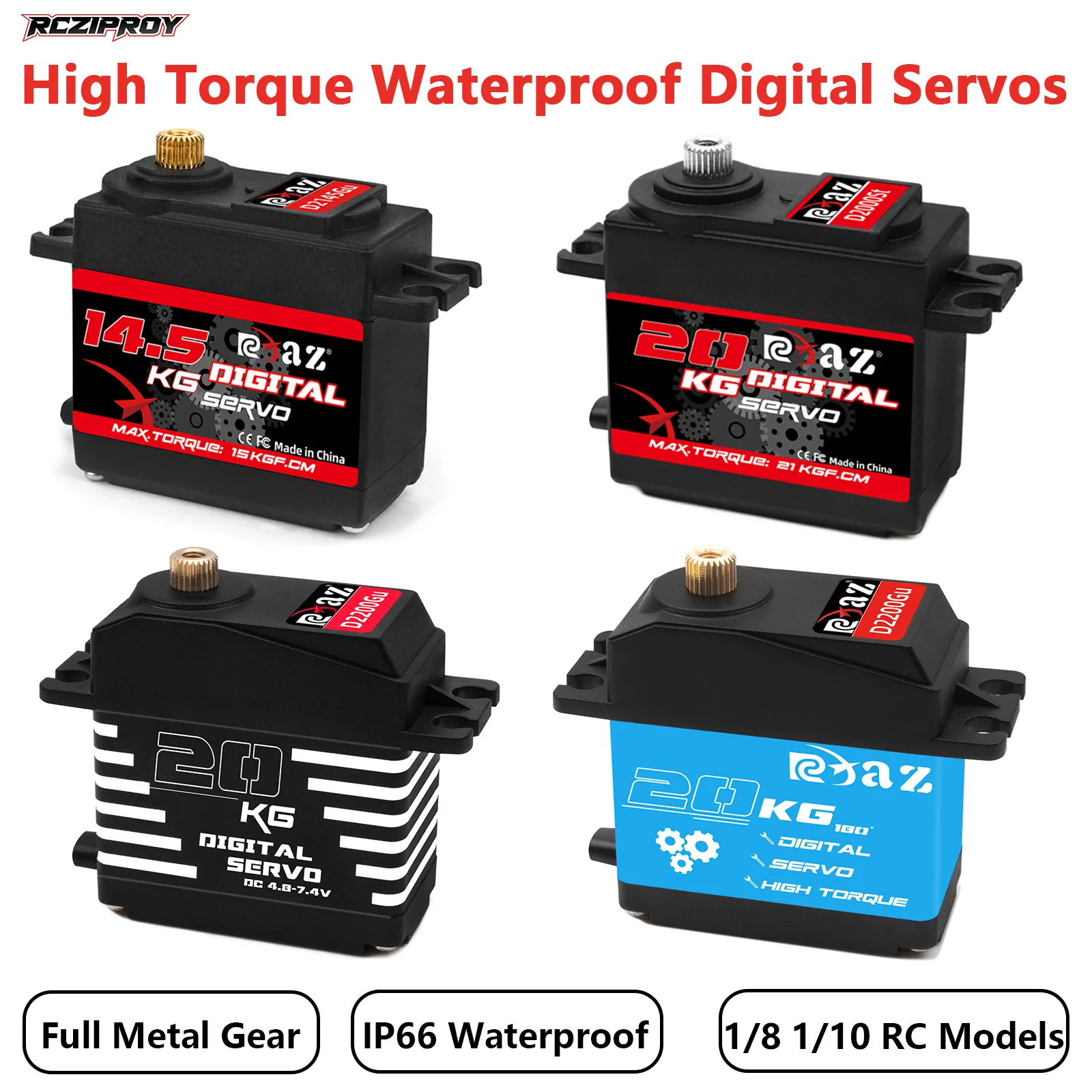Servo Digital RC, Motores Servo de Alto Torque à Prova d'Água com Engrenagem de Metal para Carro RC 1/8 1/10, Barco e Robô
