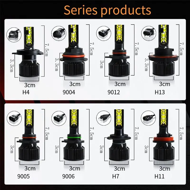 H7 H11 H8 H9 HB1 HB3 HB4 HB2 HB5 LED المصابيح الأمامية 12 فولت 24 واط 6000 كيلو 7000Lm استبدال ضوء السيارة #4