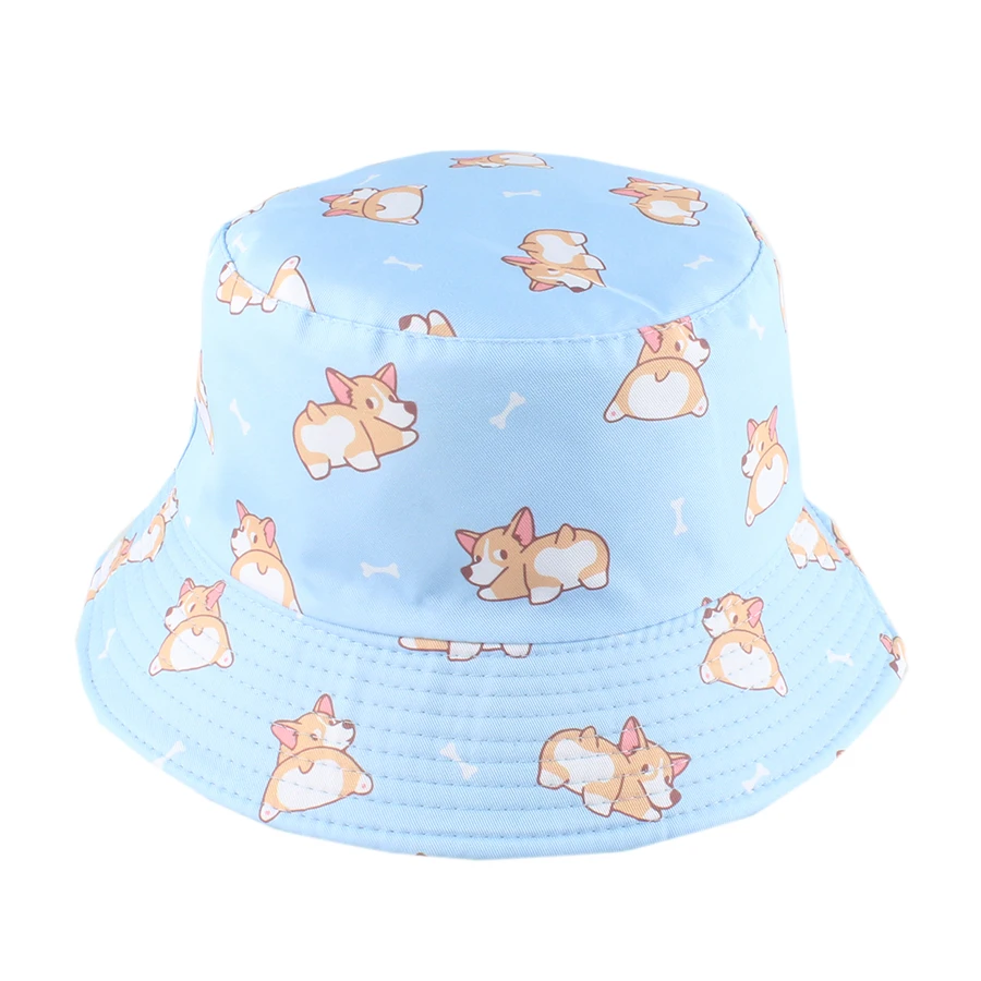 2024 New Panama Bucket Hats Cute Animal Monkey Corgi Print Fisherman Hat Summer Sun Hats For Women Men Reversible Fishing Cap