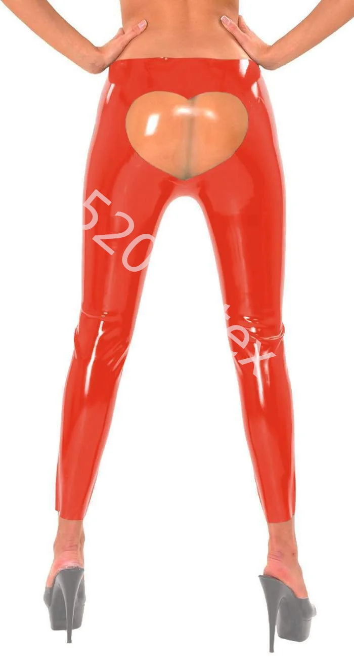 

Natural Latex Women Sexy Pants Rubber Women Sexy Skin-Tight Latex Leggings with Heart Applique IN Various Colours