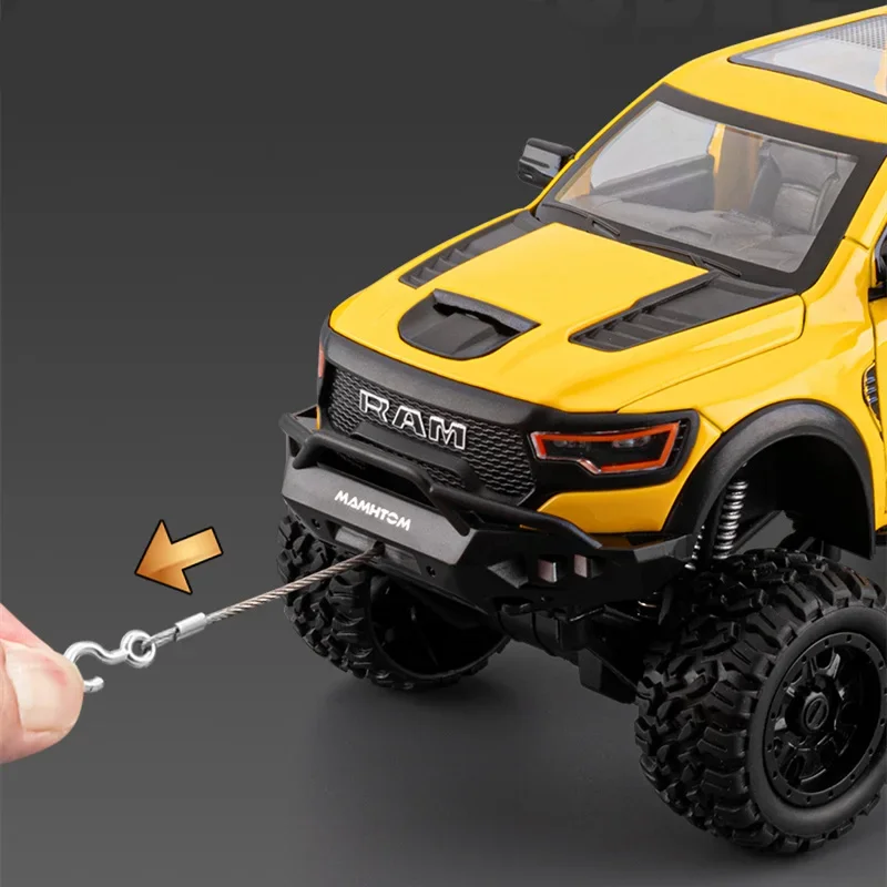 Modèle de voiture de pick-up en alliage tyrannosaure RAM 1500 REX 1:24, véhicules tout-terrain en métal moulé, son et lumière, jouet pour enfants, cadeau