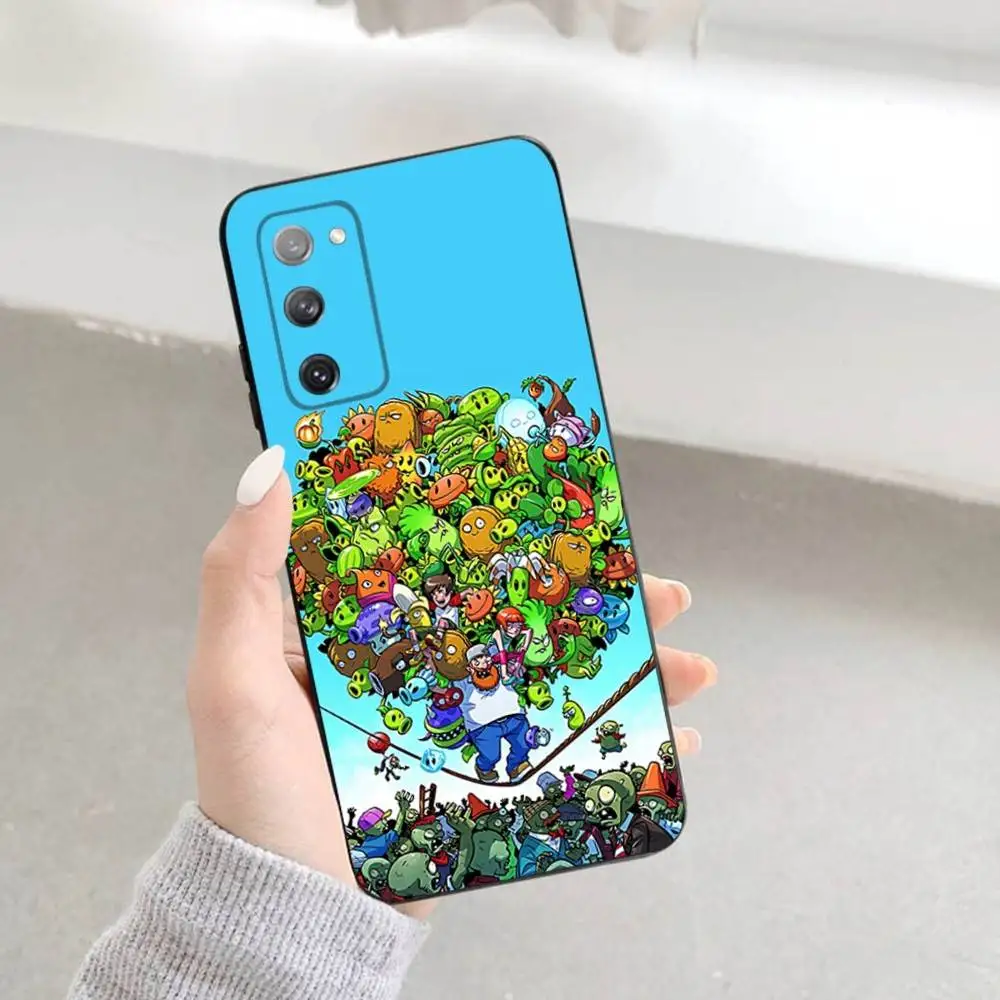 حافظة هاتف P-Plants vs Cool Z-Zombies لهاتف Samsung S 25,24,23,22,30,21,10,9,Ultra,Plus,Lite,FE,4,5G حافظة سوداء ناعمة