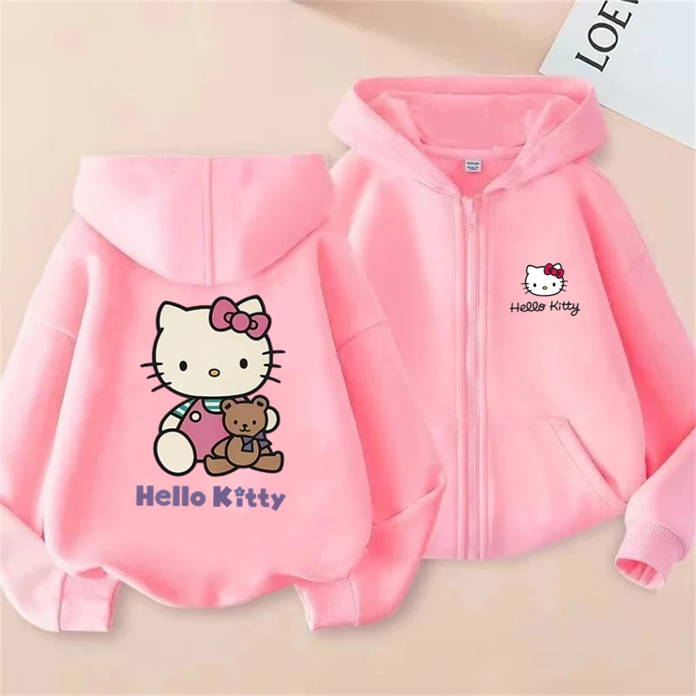 Hello Kitty Pink Children's Zipper cardigan Girls' Boy Hoodie Coat Sweatshirt Kids Clothing Age 3-12 Toddler Leisure Top