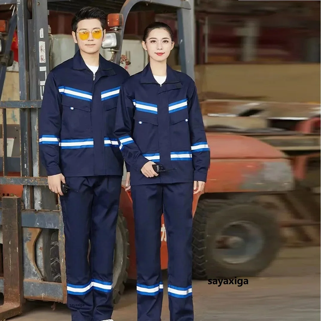 

Men Work Clothing Hi Vis Reflective Stripe Safety Work Coveralls Mechanical Workshop Repairman Road Sanitation Worker Uniforms