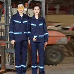 Men Work Clothing Hi Vis Reflective Stripe Safety Work Coveralls Mechanical Workshop Repairman Road Sanitation Worker Uniforms