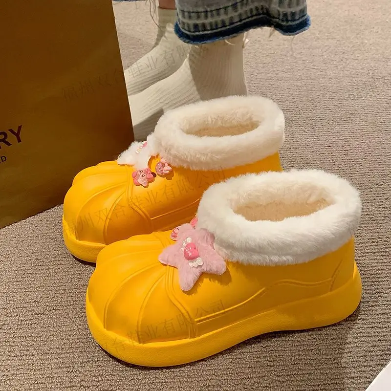 Fashion new thickened cute warm hairballs and fleece snow cotton  non-slip and waterproof women's cotton shoes