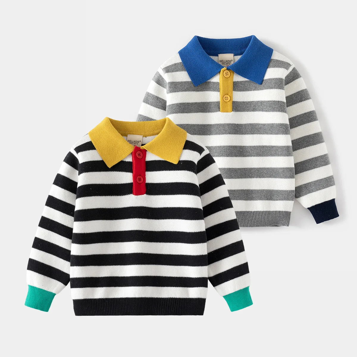 

Striped Boys Sweaters Toddler Baby Pullover Polo Collar Kids Knitwear Winter Children's Clothes